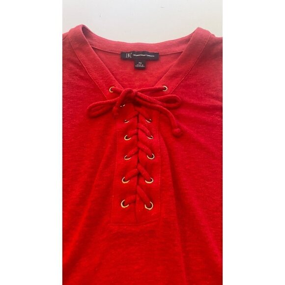 INC International Concept Linen Blend Lace Tie-Up Tank Top, Red,  Womens P/S - Picture 7 of 9